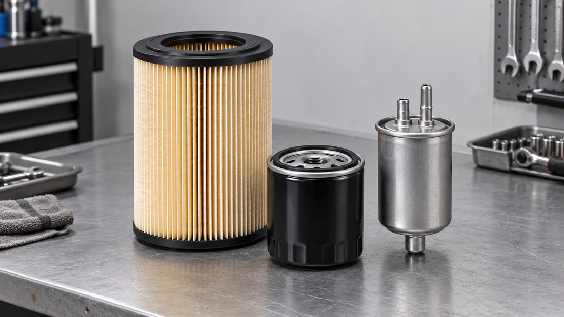 Filtros de aire, aceite y combustible preparados para el mantenimiento de un motor