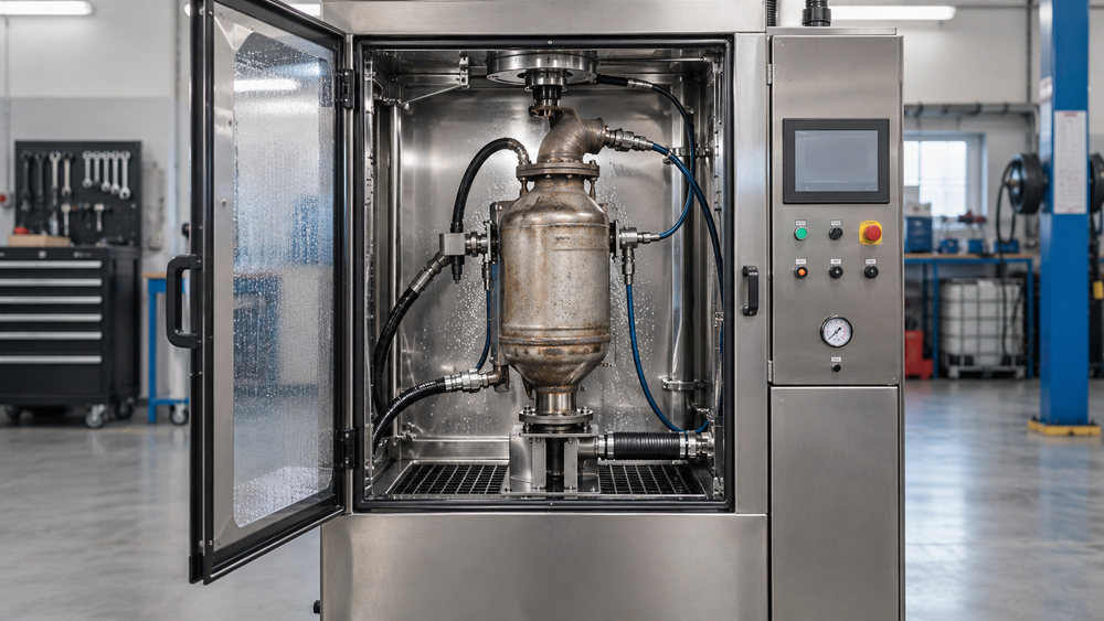 Filtro de partículas instalado en una máquina profesional de limpieza